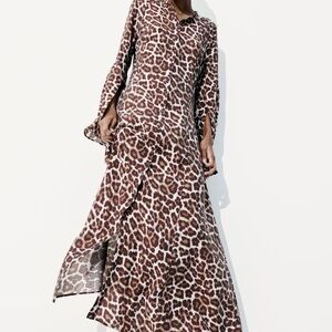 H&M Brown Animal Print Long Sleeve Dress